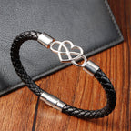 Fortune Jewel Endless Knot Heart Leather Titanium Steel Strength Buckle Bracelet