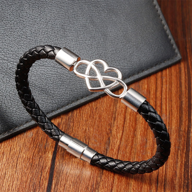 Fortune Jewel Endless Knot Heart Leather Titanium Steel Strength Buckle Bracelet