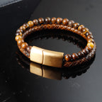 Fortune Jewel Multi-layer Woven Tiger Eye Stone Beads Leather Titanium Steel Strength Buckle Bracelet