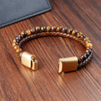 Fortune Jewel Multi-layer Woven Tiger Eye Stone Beads Leather Titanium Steel Strength Buckle Bracelet