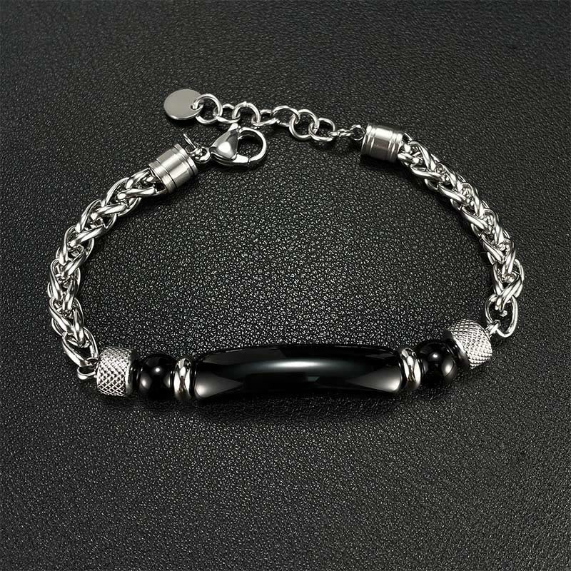 Fortune Jewel Tiger Eye Black Obsidian Stone Titanium Steel Strength Buckle Bracelet