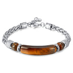Fortune Jewel Tiger Eye Black Obsidian Stone Titanium Steel Strength Buckle Bracelet