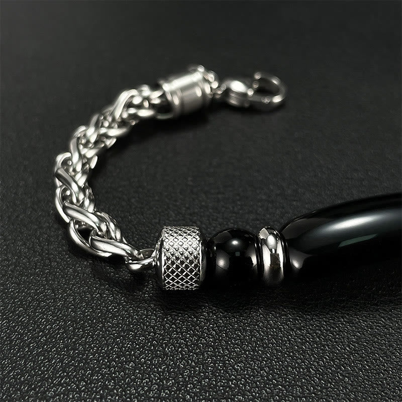 Fortune Jewel Tiger Eye Black Obsidian Stone Titanium Steel Strength Buckle Bracelet