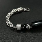 Fortune Jewel Tiger Eye Black Obsidian Stone Titanium Steel Strength Buckle Bracelet