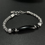Fortune Jewel Tiger Eye Black Obsidian Stone Titanium Steel Strength Buckle Bracelet