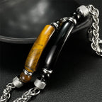 Fortune Jewel Tiger Eye Black Obsidian Stone Titanium Steel Strength Buckle Bracelet