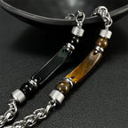 Fortune Jewel Tiger Eye Black Obsidian Stone Titanium Steel Strength Buckle Bracelet