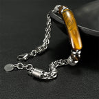 Fortune Jewel Tiger Eye Black Obsidian Stone Titanium Steel Strength Buckle Bracelet