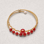 Fortune Jewel 14K Gold Filled Copper Natural Red Agate Beads Confidence Metal Cuff Bracelet Bangle