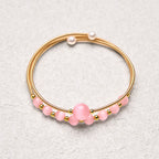 Buddha Stones 14K Gold Filled Copper Pink Cat Eye Support Metal Cuff Bracelet Bangle