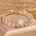 Fortune Jewel Natural Rose Quartz Love Healing Metal Cuff Bracelet Bangle