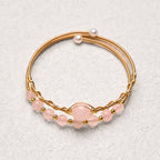 Fortune Jewel Natural Rose Quartz Love Healing Metal Cuff Bracelet Bangle