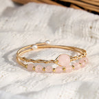 Fortune Jewel Natural Rose Quartz Love Healing Metal Cuff Bracelet Bangle