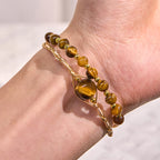Fortune Jewel 14K Gold Filled Copper Natural Tiger Eye Protection Metal Cuff Bracelet Bangle