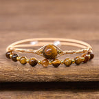 Fortune Jewel 14K Gold Filled Copper Natural Tiger Eye Protection Metal Cuff Bracelet Bangle