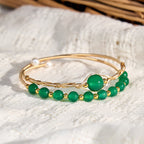 Fortune Jewel 14K Gold Filled Copper Natural Green Agate Power Metal Cuff Bracelet Bangle