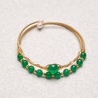 Fortune Jewel 14K Gold Filled Copper Natural Green Agate Power Metal Cuff Bracelet Bangle