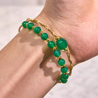 Fortune Jewel 14K Gold Filled Copper Natural Green Agate Power Metal Cuff Bracelet Bangle