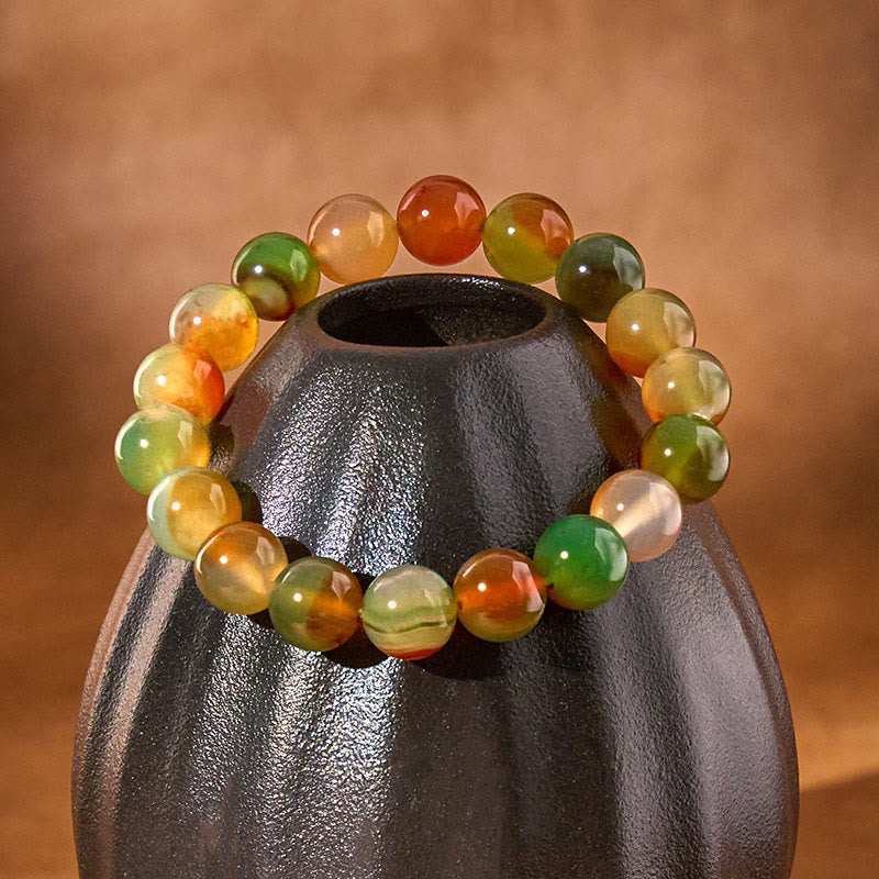 Fortune Jewel Natural Colorful Peacock Agate Courage Purify Bracelet