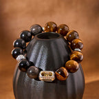 Fortune Jewel Natural Silver Sheen Obsidian Tiger Eye Vajra Protection Bracelet