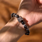 Fortune Jewel Natural Silver Sheen Obsidian Lion Dance Protection Bracelet