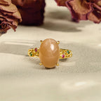 Fortune Jewel Hollow Vine Design Peach Moonstone Adjustable Happiness Ring