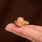 Fortune Jewel Hollow Vine Design Peach Moonstone Adjustable Happiness Ring