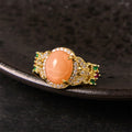 Fortune Jewel Vintage Prong Setting Four Leaf Flower Design Peach Moonstone Adjustable Soothing Ring