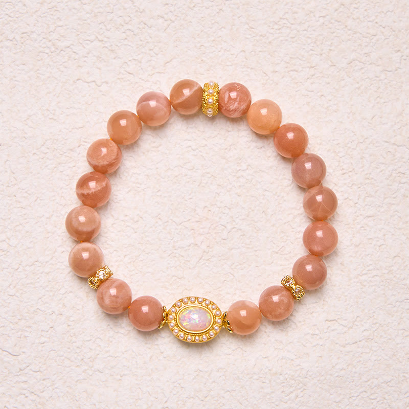 Fortune Jewel Natural Peach Moonstone Adjustable Soothing Bracelet