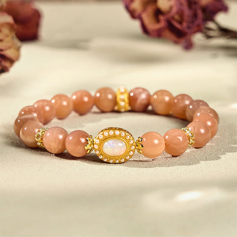 Fortune Jewel Natural Peach Moonstone Adjustable Soothing Bracelet