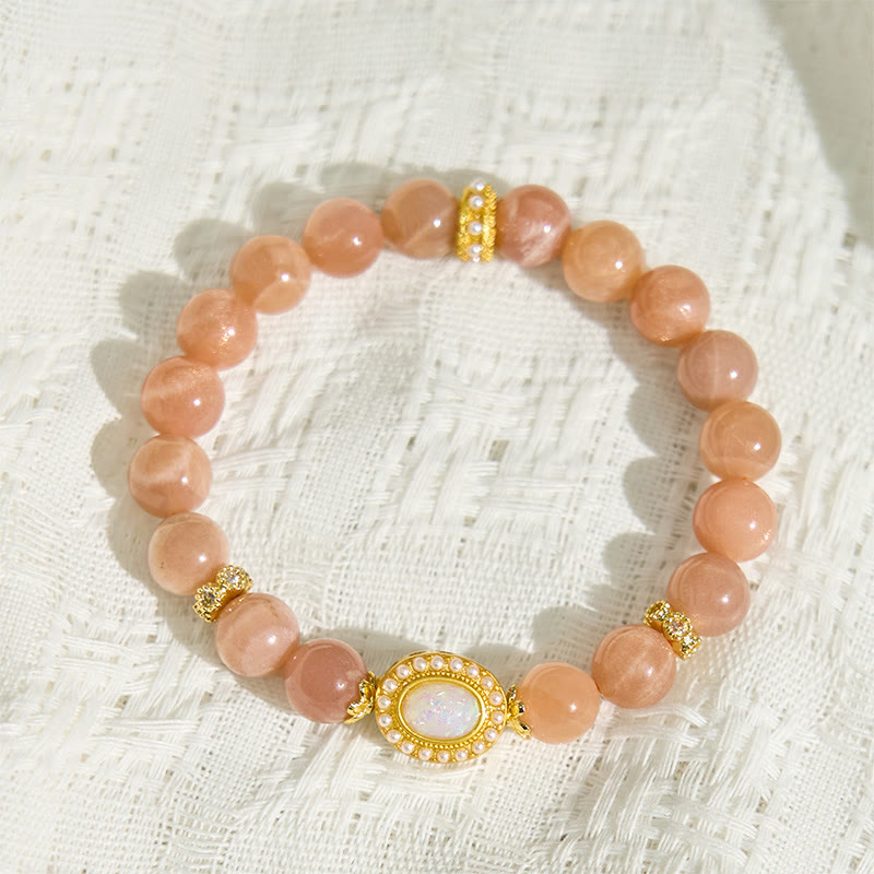 Fortune Jewel Natural Peach Moonstone Adjustable Soothing Bracelet