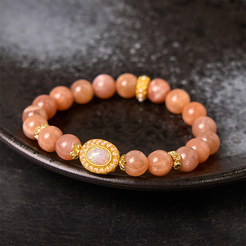 Fortune Jewel Natural Peach Moonstone Adjustable Soothing Bracelet