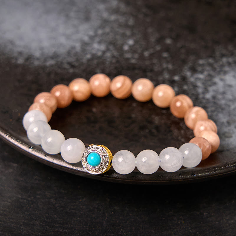 Fortune Jewel Natural Peach Moonstone Aquamarine Soothing Bracelet
