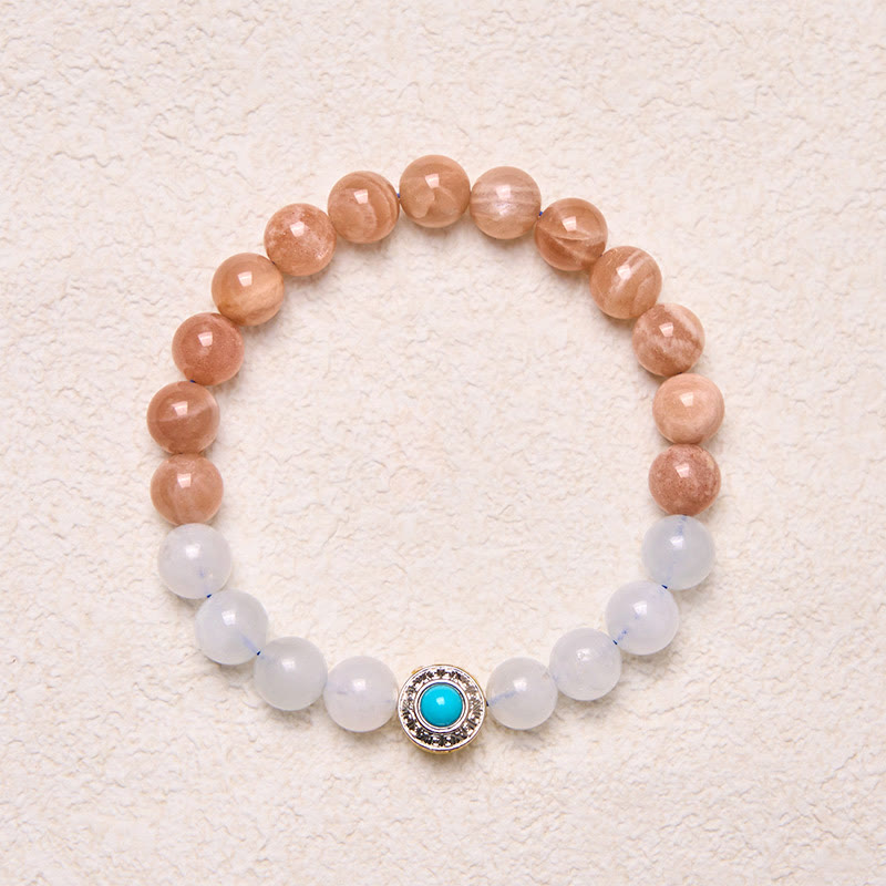 Fortune Jewel Natural Peach Moonstone Aquamarine Soothing Bracelet
