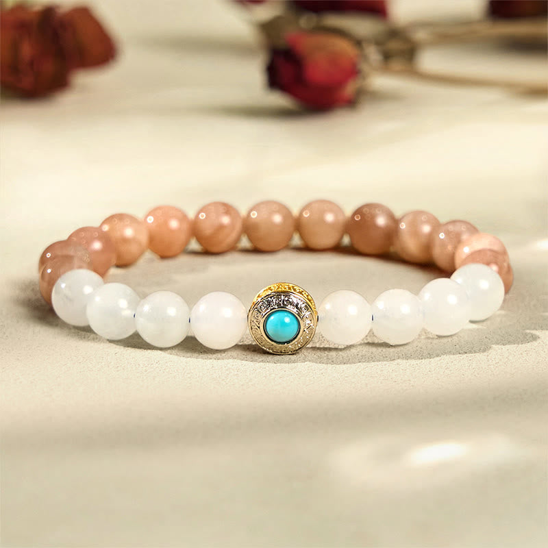 Fortune Jewel Natural Peach Moonstone Aquamarine Soothing Bracelet