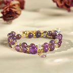 Fortune Jewel Natural Amethyst Square Bead Meditation Healing Double Wrap Bracelet