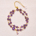 Fortune Jewel Natural Amethyst Square Bead Meditation Healing Double Wrap Bracelet