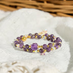 Fortune Jewel Natural Amethyst Square Bead Meditation Healing Double Wrap Bracelet