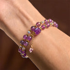 Fortune Jewel Natural Amethyst Square Bead Meditation Healing Double Wrap Bracelet