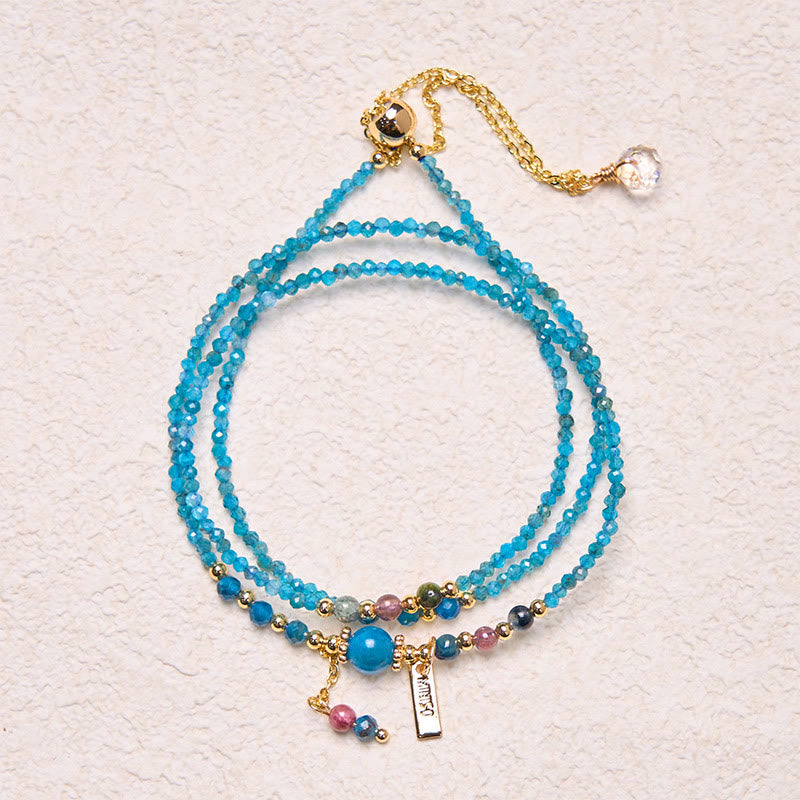 Buddha Stone 3mm Natural Apatite Ultra-thin Beads 14k Gold Plated Copper Creativity Triple Wrap Bracelet