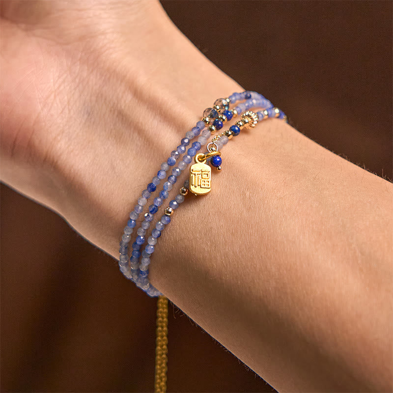 Fortune Jewel 3mm Ultra-thin Beads Natural Lazurite Triple Wrap Fu Character Positive Bracelet