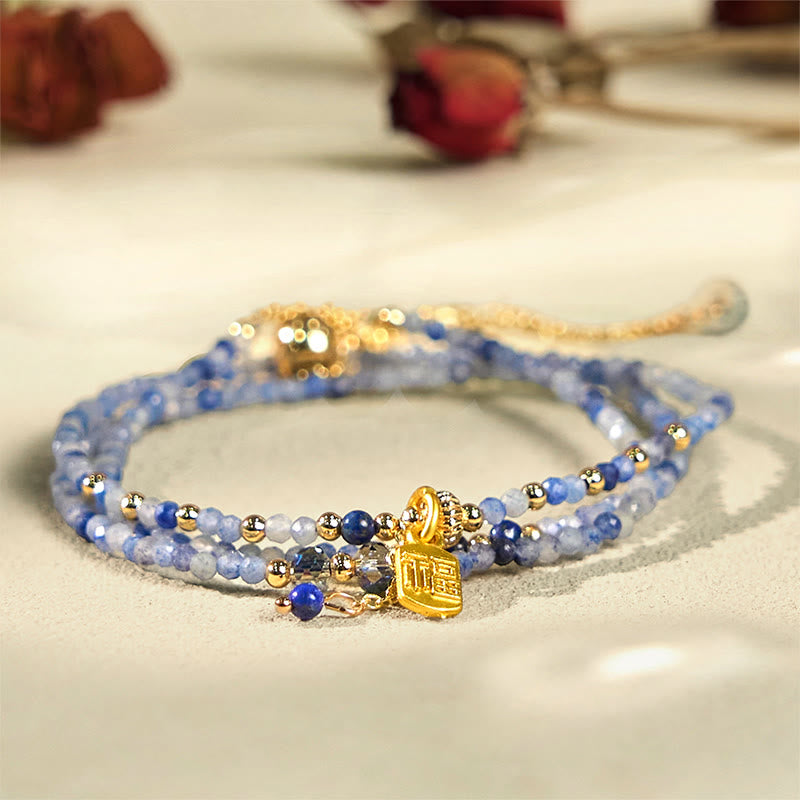 Fortune Jewel 3mm Ultra-thin Beads Natural Lazurite Triple Wrap Fu Character Positive Bracelet