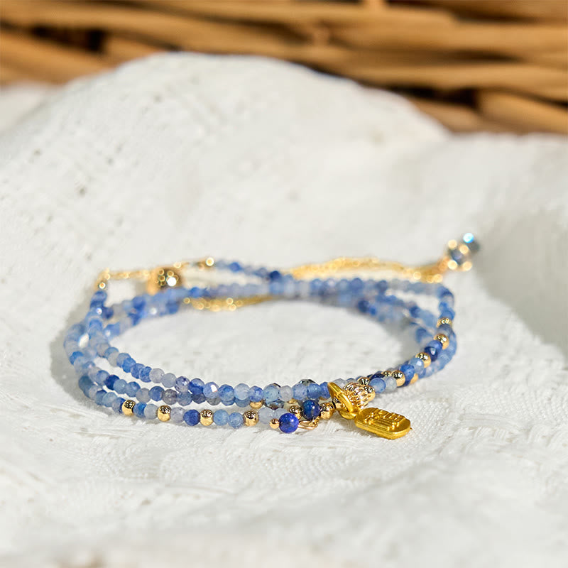 Fortune Jewel 3mm Ultra-thin Beads Natural Lazurite Triple Wrap Fu Character Positive Bracelet