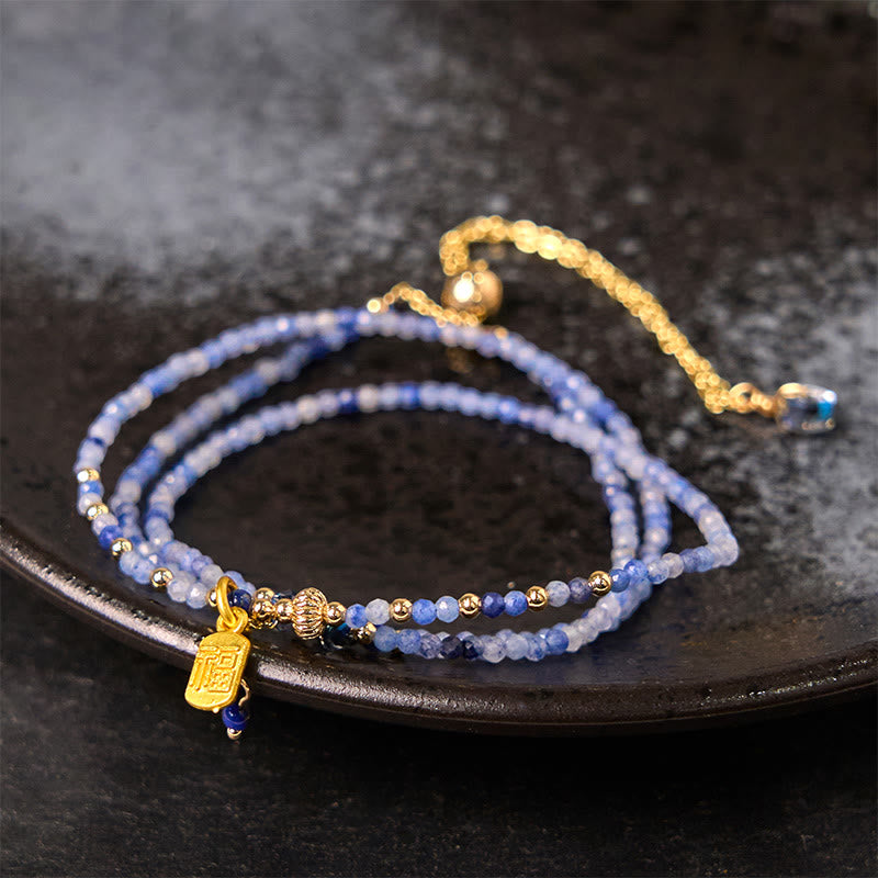 Fortune Jewel 3mm Ultra-thin Beads Natural Lazurite Triple Wrap Fu Character Positive Bracelet