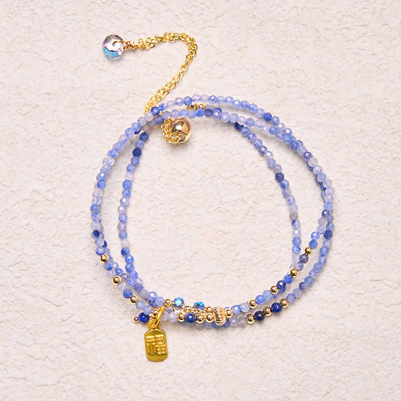 Fortune Jewel 3mm Ultra-thin Beads Natural Lazurite Triple Wrap Fu Character Positive Bracelet