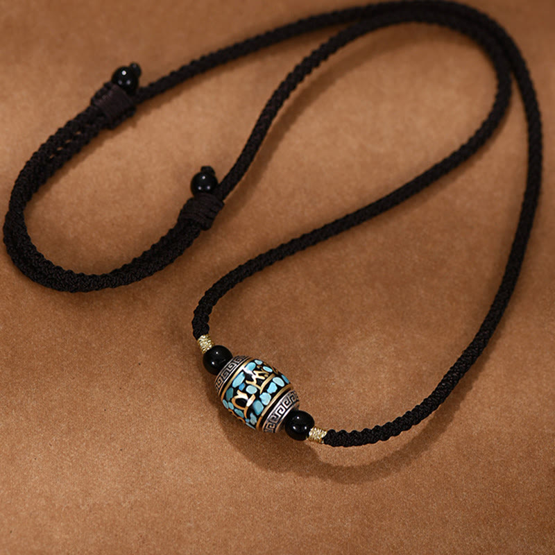 Fortune Jewel Tibet Om Mani Padme Hum Dzi Bead Pattern Protection Rotatable Necklace Pendant