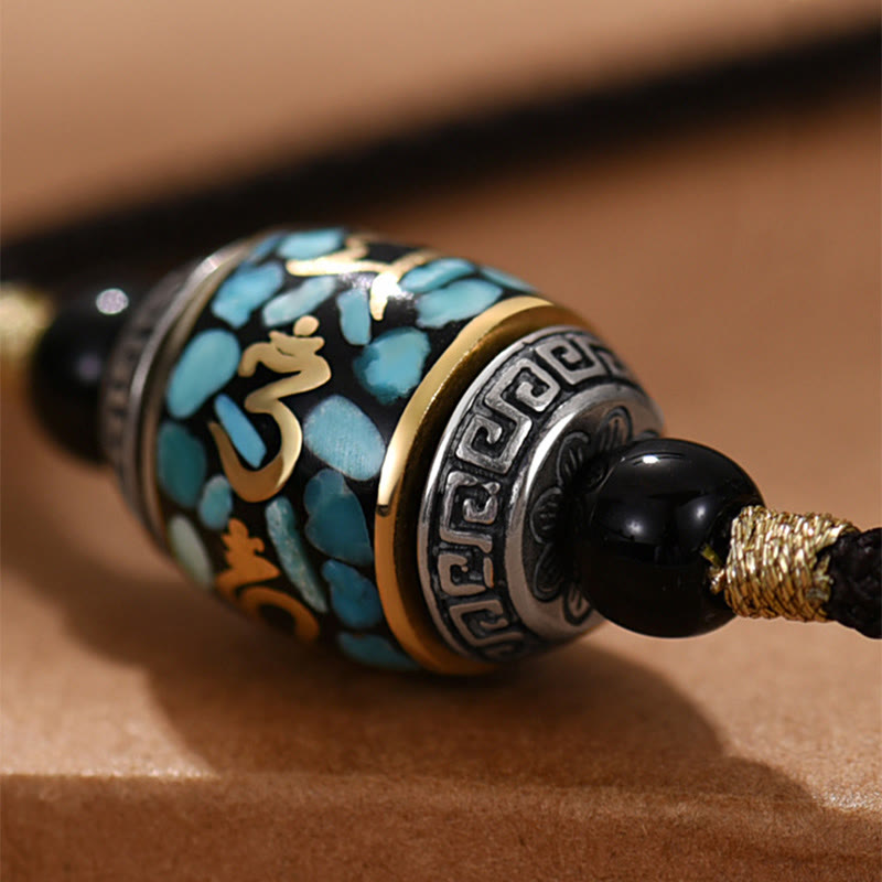 Fortune Jewel Tibet Om Mani Padme Hum Dzi Bead Pattern Protection Rotatable Necklace Pendant