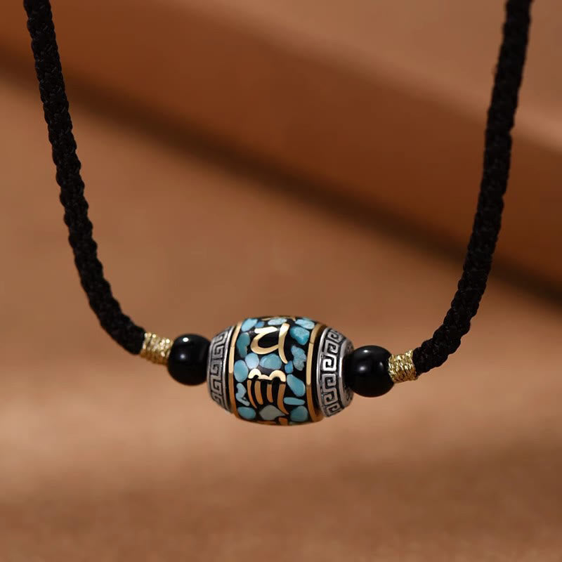 Fortune Jewel Tibet Om Mani Padme Hum Dzi Bead Pattern Protection Rotatable Necklace Pendant