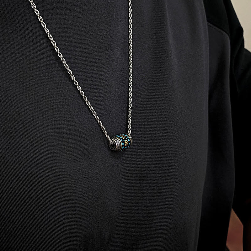 Fortune Jewel Tibet Om Mani Padme Hum Dzi Bead Pattern Protection Rotatable Necklace Pendant