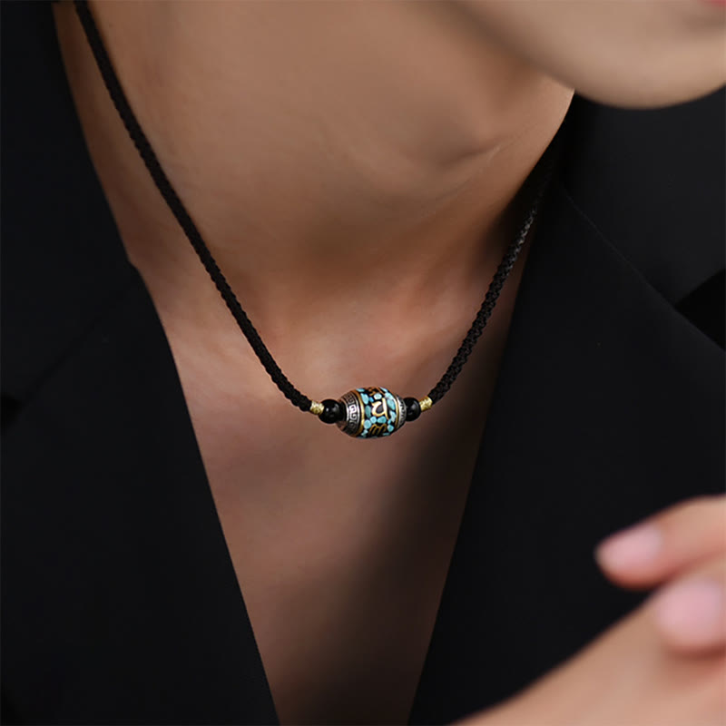 Fortune Jewel Tibet Om Mani Padme Hum Dzi Bead Pattern Protection Rotatable Necklace Pendant